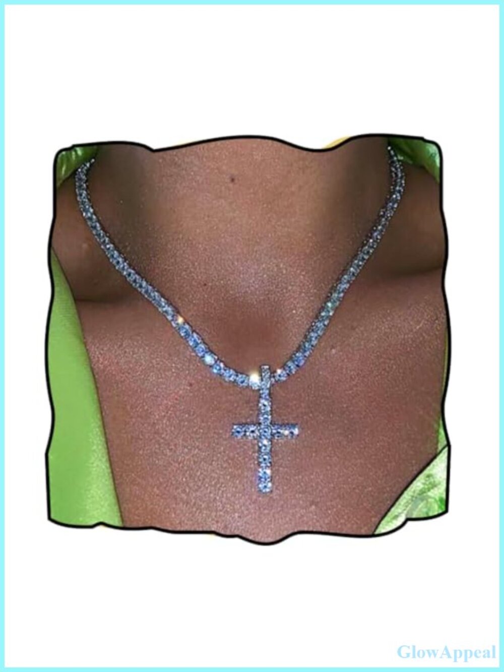 Vertical Cross Tennis Necklace Rhinestone Choker 15.7in Alloy Chain